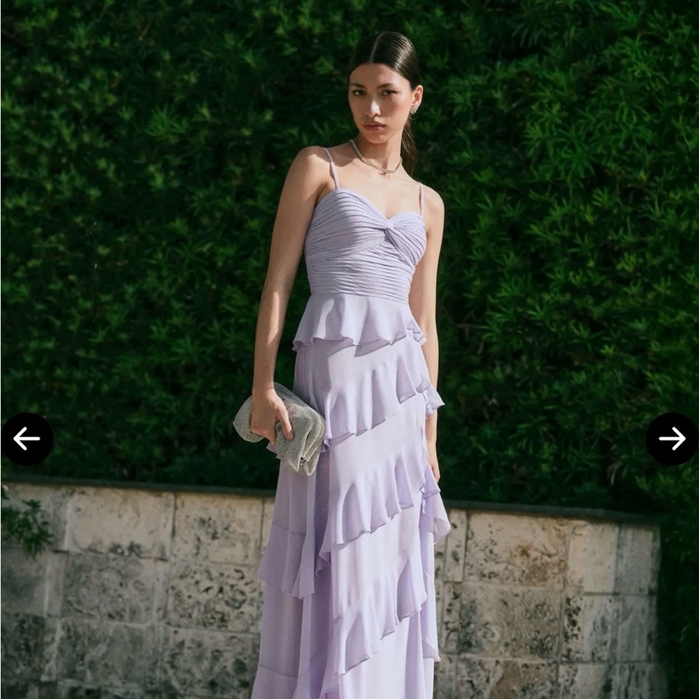 Aqua Lavender Tiered Ruffle Wedding Guest Dress